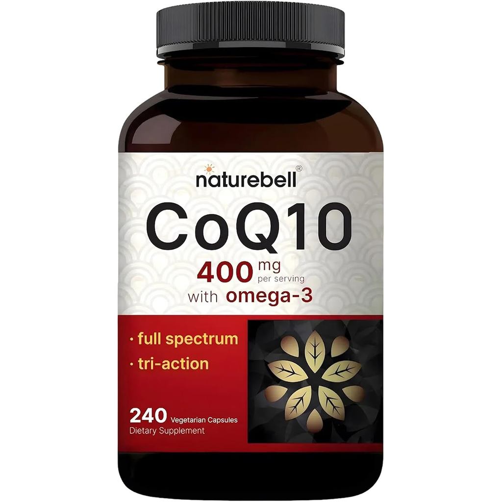 NatureBell CoQ10 400มก. พร้อมแคปซูล Omega-3-240 - อาหารเสริมต้านอนุมูลอิสระสําหรับสุขภาพหัวใจ - รองร