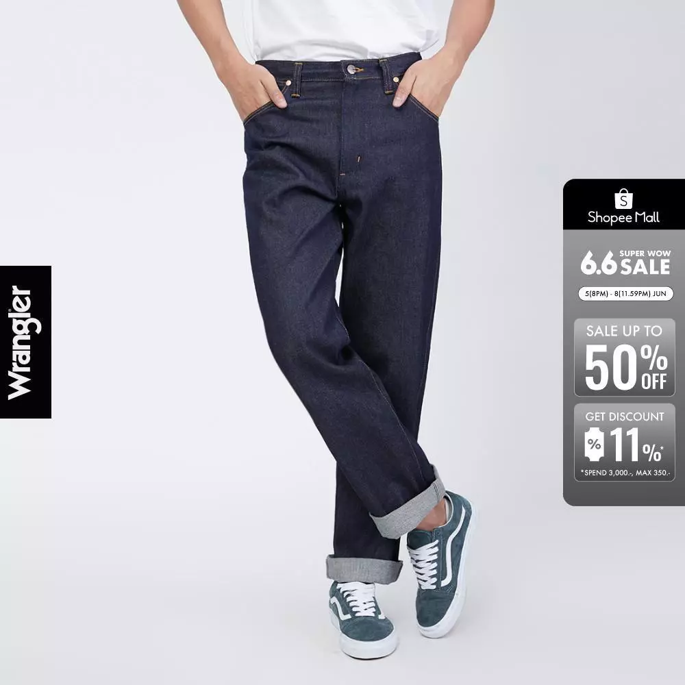 WRANGLER กางเกงยีนส์เอวกลางทรงตรง MWZ รุ่น WR WR MWZ213 แรงเลอร์ เสื้อผ้าผู้ชาย กางเกงผู้ชาย กางเกงยีนส์ DENIM