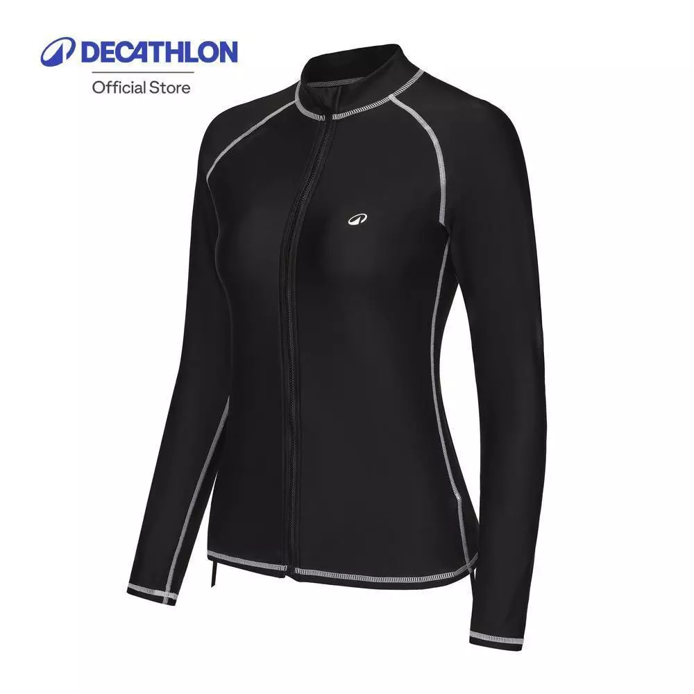 Decathlon Surfing Women UV Protection Zip Top เสื้อยืดป้องกันรังสียูวีมีซิปสำหรับผู้หญิง - Black