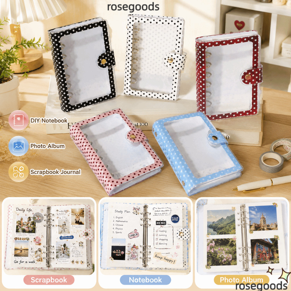 ROSEGOOD A7 Binder Cover, A7 Polka Dot Binder, INS PVC หลวม-Leaf Notebook Cover Journal ทํา