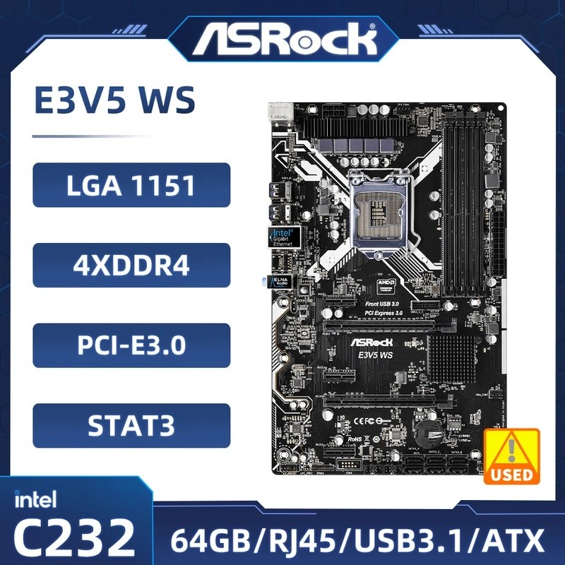 ASRock E3V5 WS เมนบอร์ด LGA 1151 Intel C232 DDR4 64GB รองรับ 7500 6500 6100 6700 7700 G4600 E3-1220 