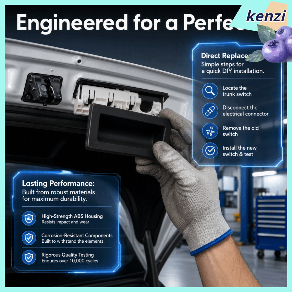 KENZI สวิตช์ปล่อยบูท สีดํา 5N0827566T Trunk Release Switch, Stable ใช้พลาสติกด้านหลังรถสําหรับ A4/A5