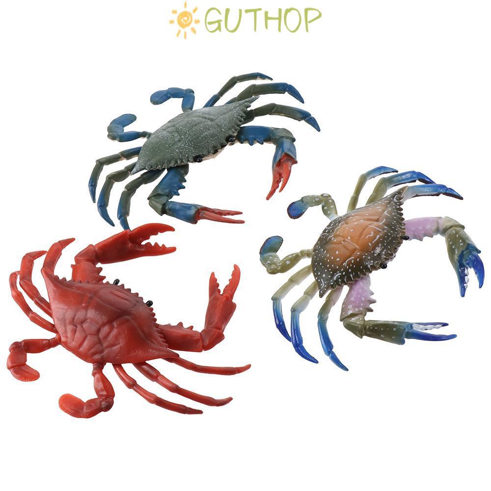 GUTHOP 1/3 ชิ้นตกแต่งปู,พลาสติกประดิษฐ์จริงปูของเล่น,Ocean Crab Crab สัตว์ของเล่นอาบน้ํา