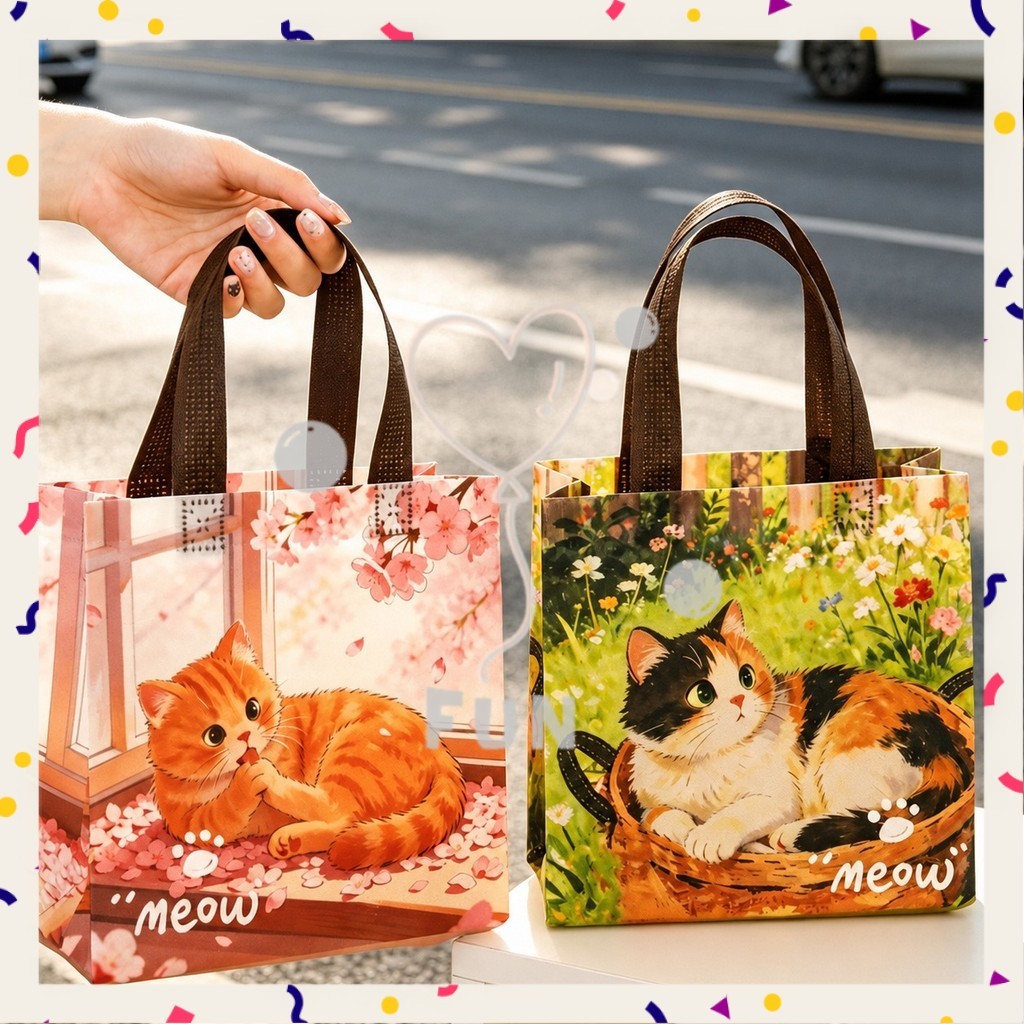 FF Tote Bag Kitty Multipurpose Tote Bag น่ารักและเป็นมิตรกับสิ่งแวดล้อม Cat Goodie Bag S-PO043