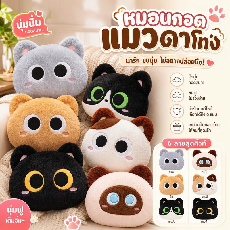 หมอนอิงแมว หมอนอิงสำนักงาน 45*45cm น่ารัก นุ่ม เหมาะสำหรับใช้ในบ้านและที่ทำงาน ตัวเลือกของขวัญที่ดีที่สุด