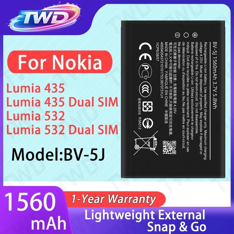 BV-5J BV5J แบตเตอรี่ความจุขนาดใหญ่สําหรับ Nokia Lumia 435/Lumia 532/Lumia 435 Dual SIM แบตเตอรี่ใหม่