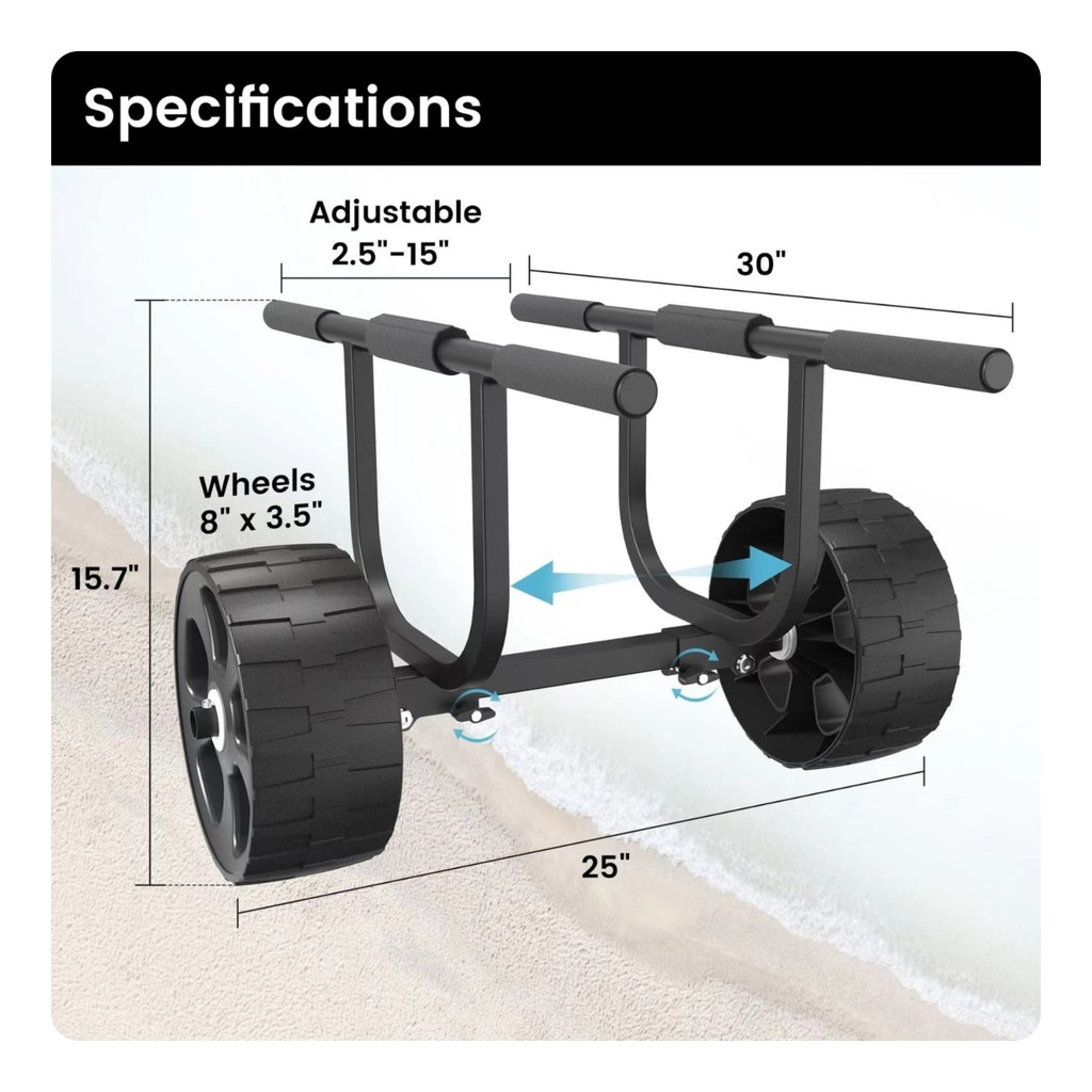 Kayak Cart All-Terrain Kayak Dolly Boat Dolly Universal Carrier แบบพกพาสําหรับเรือคายัค, ชายหาด, ทะเ