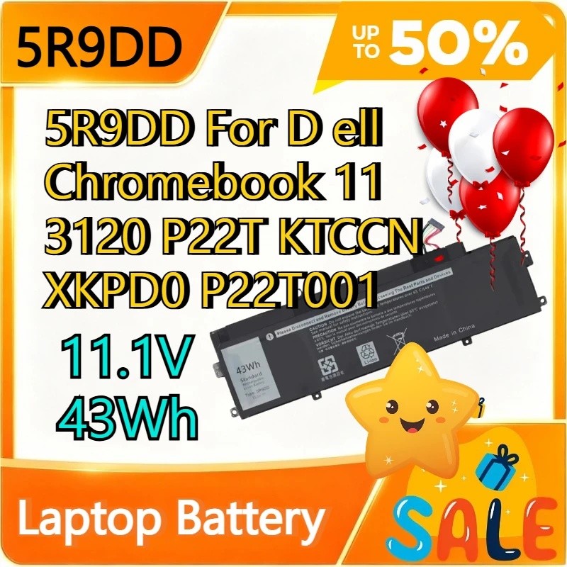 5R9DD 11.1V 43Wh แบตเตอรี่แล็ปท็อปสําหรับ D ell Chromebook 11 3120 P22T KTCCN XKPD0 P22T001