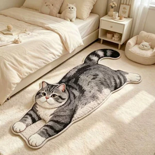 CVMAX พรมตกแต่งบ้าน,พรมกันลื่น 2D Cat-Shaped พรมพื้นที่,นุ่มป้องกันการเปรอะเปื้อนทําความสะอาดง่ายพรมการ์ตูนห้องนั่งเล่น