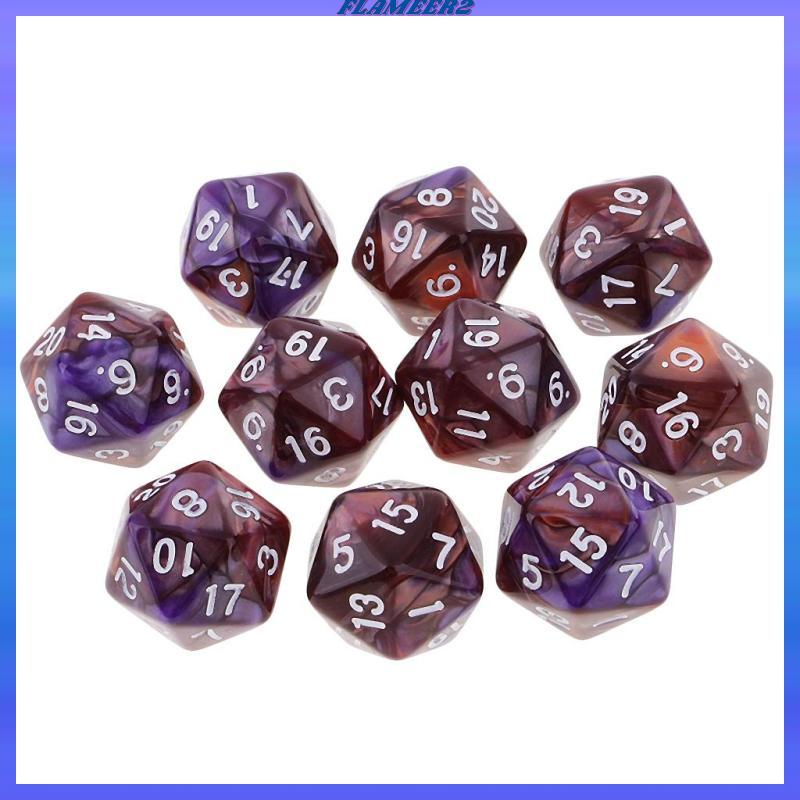 [Flameer2] 10 ชิ้น 20 ด้านลูกเต๋า D20 ลูกเต๋า Polyhedral สําหรับ Dungeons และ Dragons เกมตาราง