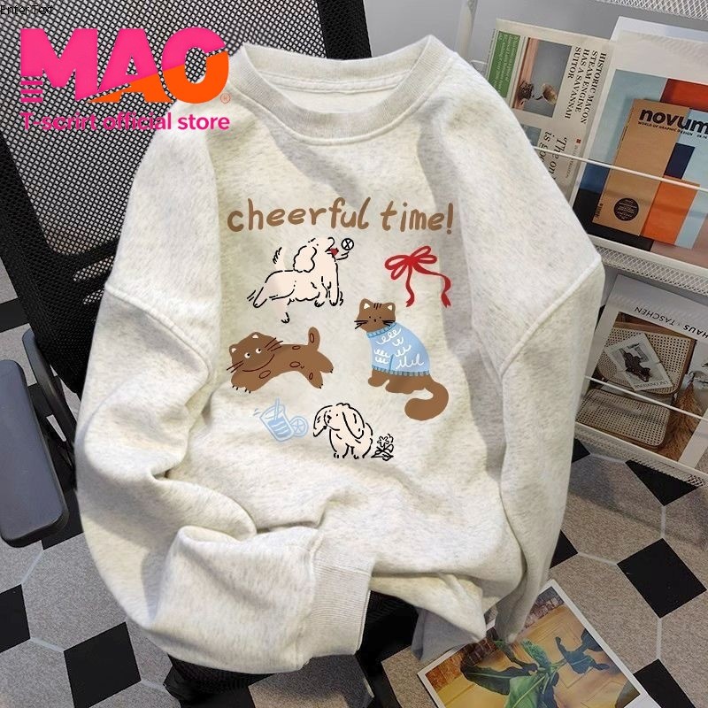 COD✅ (จัดส่งในกรุงเทพฯ) MAO Shop เสื้อผ้าผู้หญิงคอกลมลายการ์ตูน หนานุ่มขนแกะเทียม สำหรับฤดูใบไม้ร่วง‑ฤดูหนาว