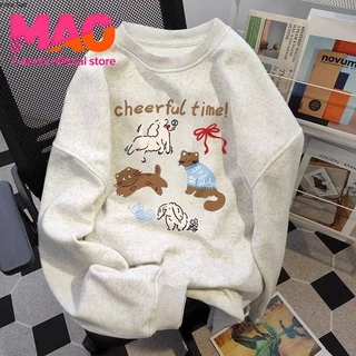 COD✅ (จัดส่งในกรุงเทพฯ) MAO Shop เสื้อผ้าผู้หญิงคอกลมลายการ์ตูน หนานุ่มขนแกะเทียม สำหรับฤดูใบไม้ร่วง‑ฤดูหนาว