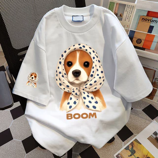 เสื้อยืดโอเวอร์ไซซ์ผู้หญิง ผ้านุ่มหนา Polka dot bandana Corgi แฟชั่นสไตล์เกาหลี