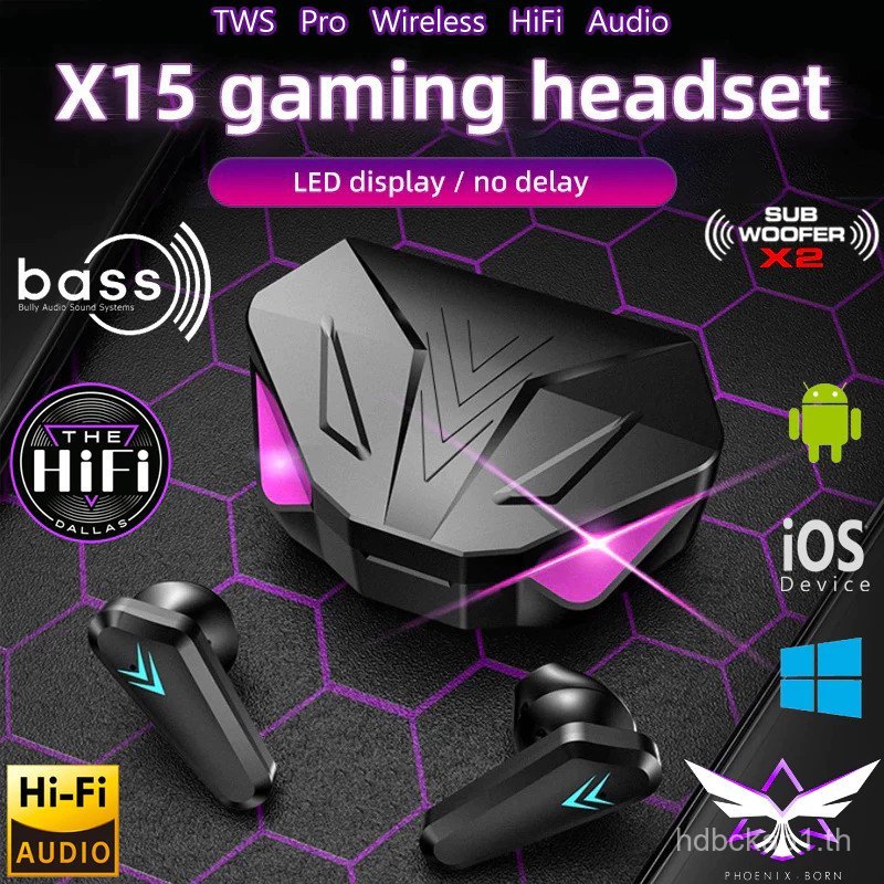 X15Tws ชุดหูฟังสําหรับเล่นเกมไร้สายบลูทูธสเตอริโอความเที่ยงตรงสูง นํา หน้าจอความละเอียดสูงพร้อมไมโคร