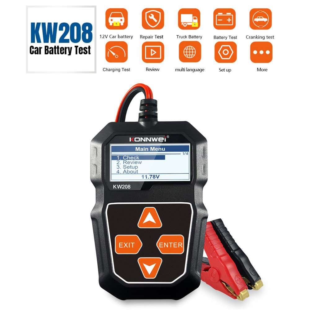 KONNWEI KW208 12V เครื่องทดสอบแบตเตอรี่รถยนต์ Cranking ชาร์จ Circut เครื่องทดสอบเครื่องวิเคราะห์แบตเ