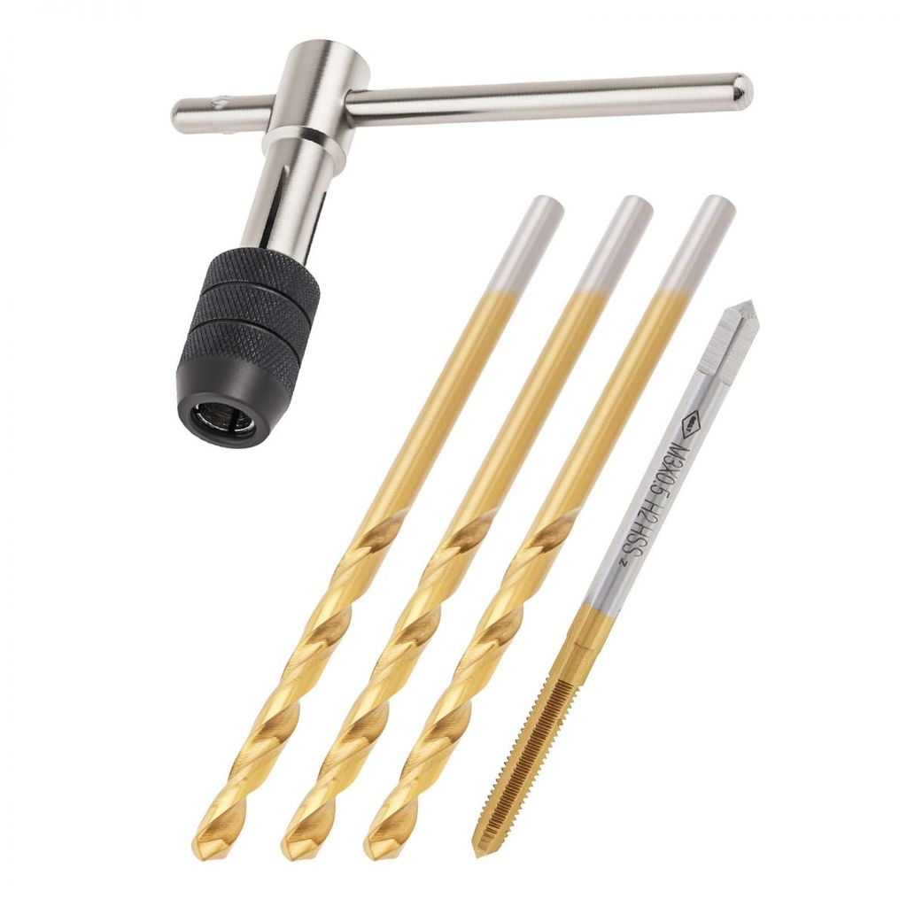 ไทเทเนียมเคลือบ M2 HSS M3x0.5 Tap, 3 ชิ้น 2.5 มม. Twist เจาะและ Manual Tap ชุดประแจ