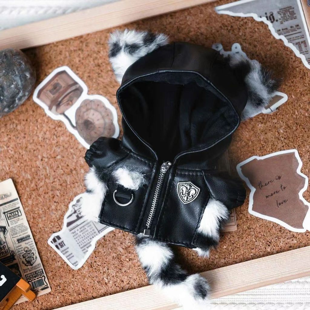 New Punk Meow 10cm Doll Coat Cool Handsome Small Leather Labubu Doll Cotton Doll Clothes
