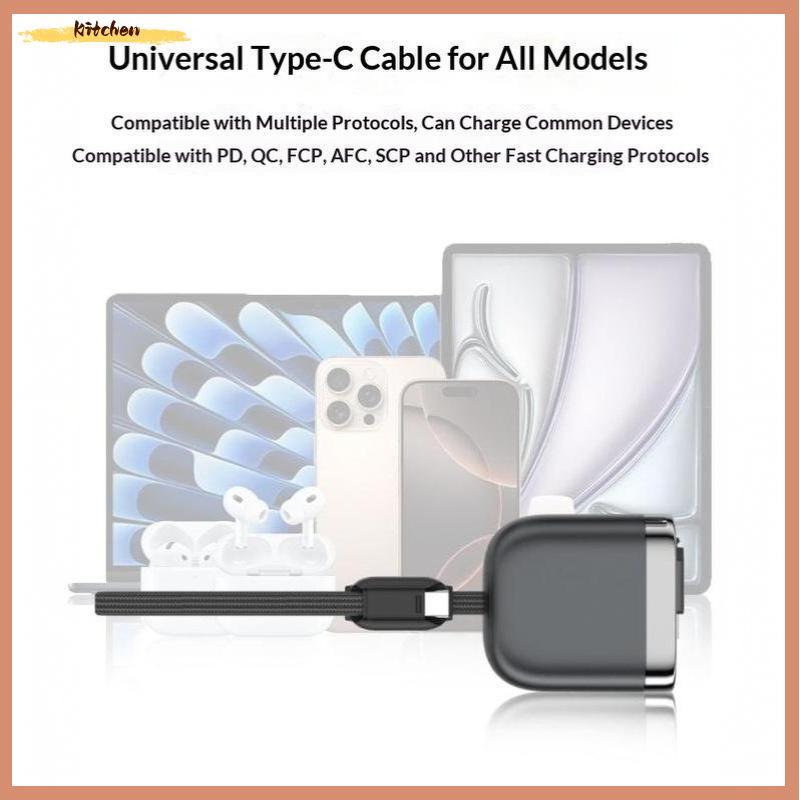 XDT 240W USB-C Retractable Cable Fast Charge Data Cable สําหรับโทรศัพท์มือถือ KCP