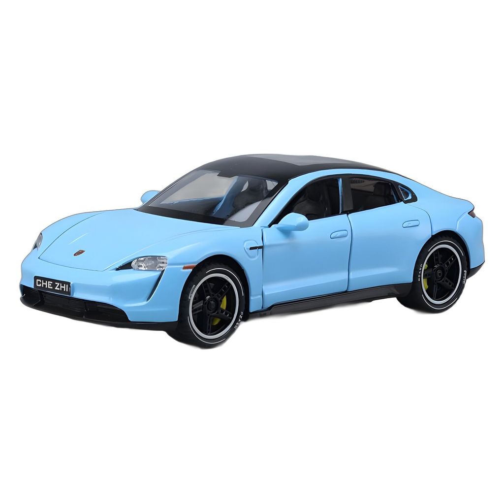 1:32 Scale Porsche Taycan Die-Cast Car Model, 6-Openable Doors Light & Sound Pull-Back Alloy Toy Car