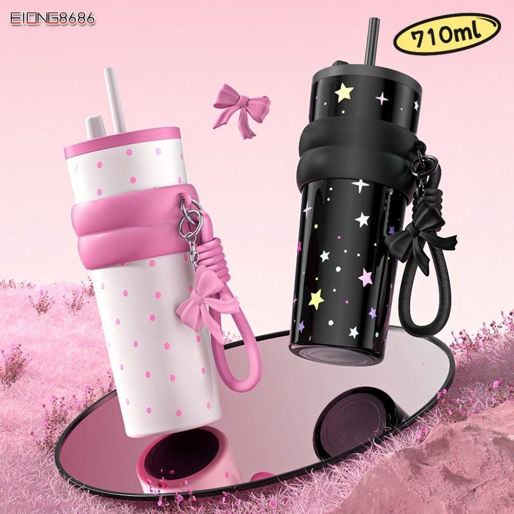 EIONG8686FTถ้วยสูญญากาศ, 710ML ความจุสูง 316 ถ้วยสแตนเลส, น่ารักพร้อมเชือกยกฉนวนกันความร้อนหรือแก้วเ