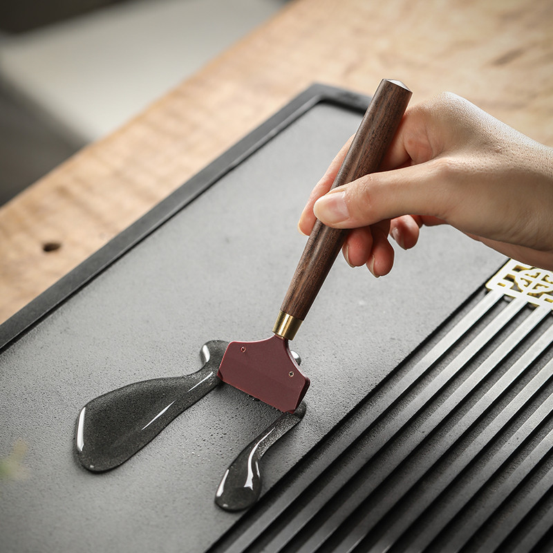 Yuxuan ถาดชา Wiper Ebony Handle Tea Scraper ทําความสะอาดถาดชา Water Scraper ยางชุดชาอุปกรณ์เสริม