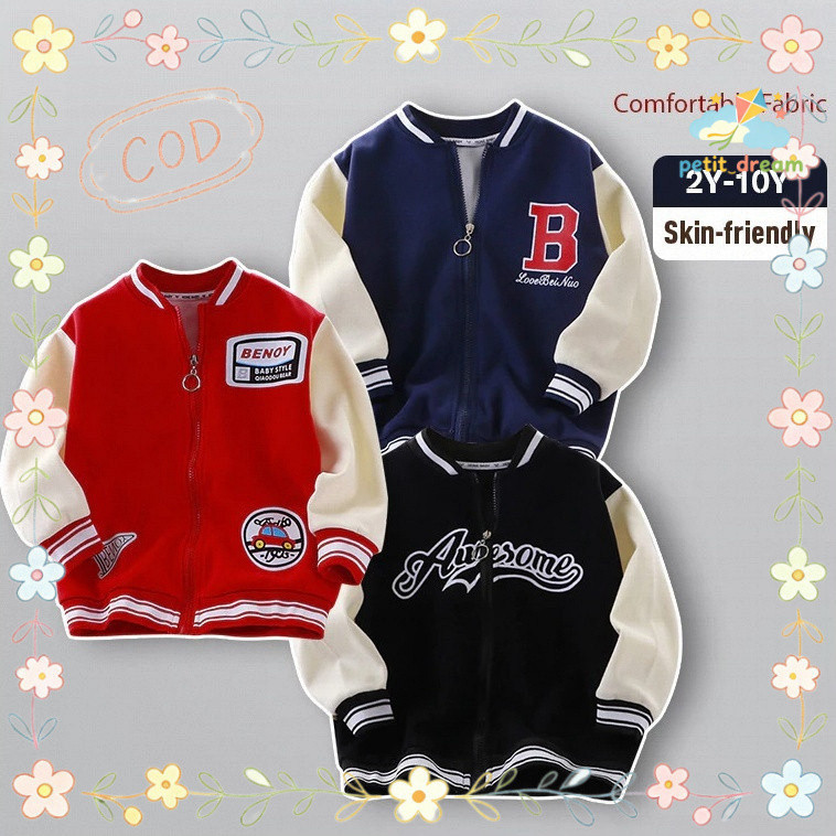 Kids Boys/Girls Black-Cream necker Jacket พ Awesome Print Soft บ.ค.เดิม All-Season COD ร.ค. combed