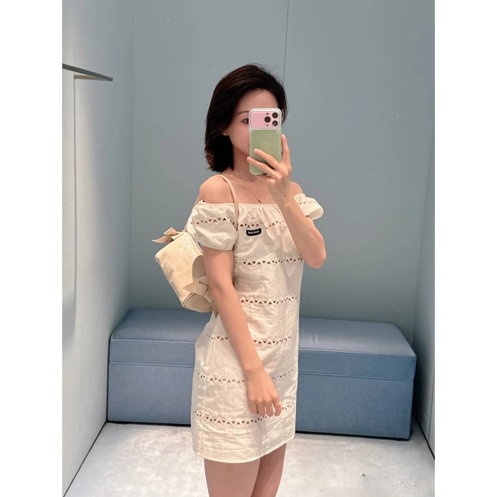 [Mumu.St] Miumi * ชุดเดรสไหล่เดียวทรงสามเหลี่ยมกลวงผ้าฝ้ายน้ําหนักเบาระบายอากาศได้สบาย