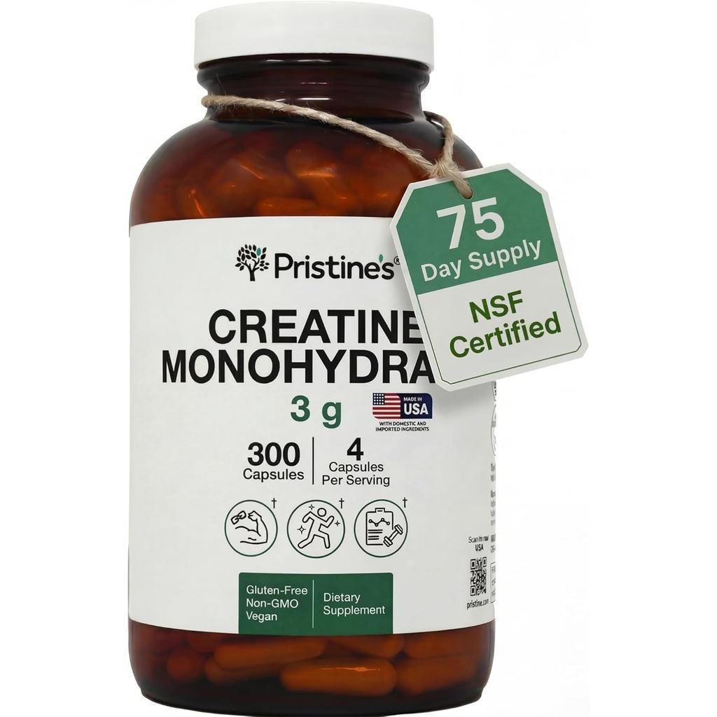 PRISTINESCreatineMonohydrateCapsforWomen&Men-NSFCertif75DaySupply3GGGGrowth-CmizationSupperformance-