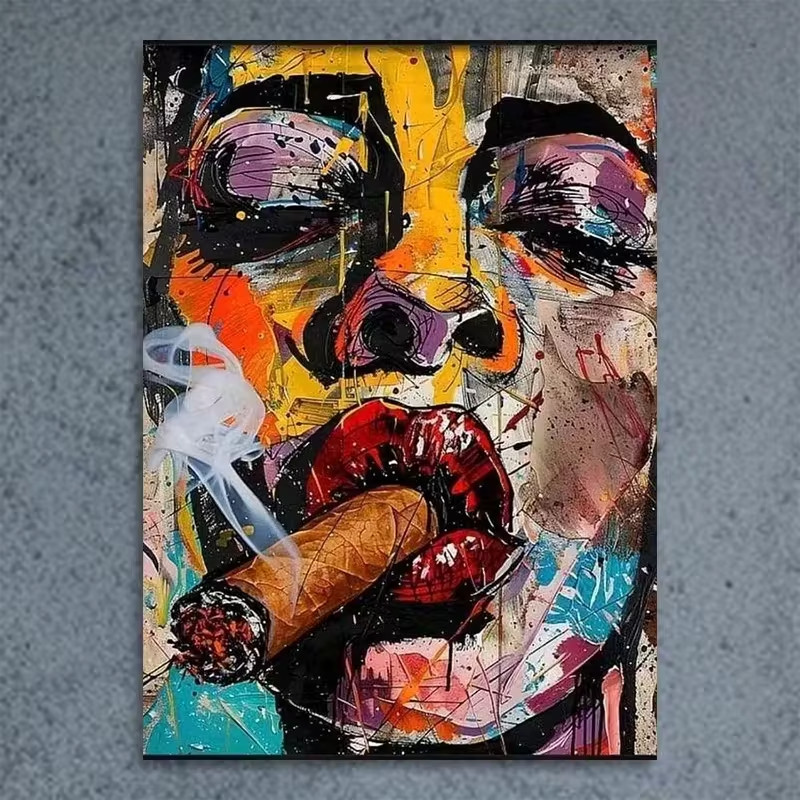 Pop Art Cubism ภาพวาดใบหน้าผู้หญิงสีดําสีขาวสีแดงสีเหลืองสีฟ้าสีเขียวสีชมพูสีน้ําตาลบทคัดย่อภาพพิมพ์