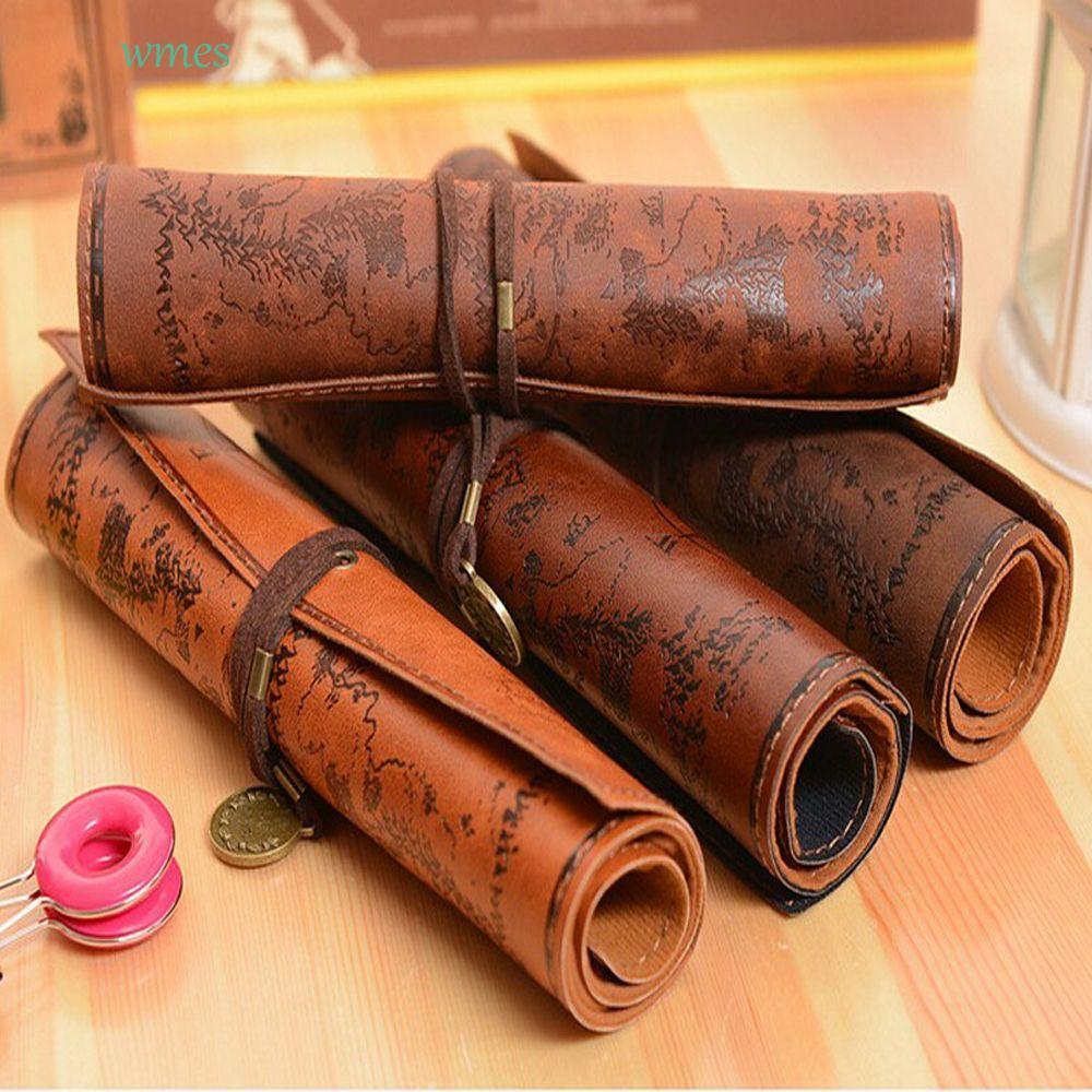 WMES1ZA Cosmetic Make Up PU Bag Unique Retro Vintage Roll Case Bag Purse Pouch