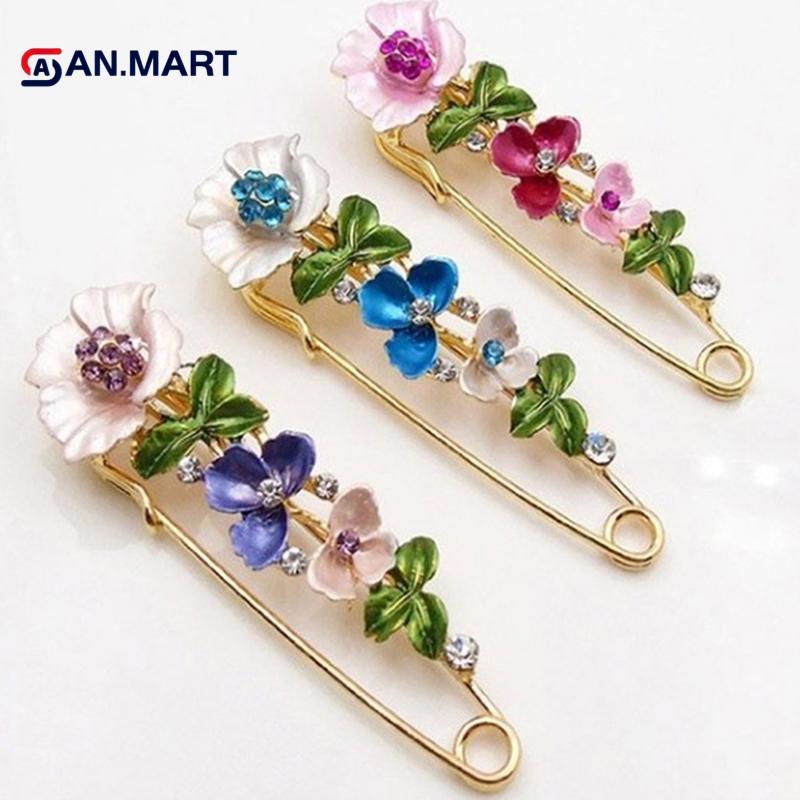 AN.MART Elegant Rhinestone Pin ดอกไม้เข็มกลัดเคลือบผู้หญิง Simple Lapel Pin อุปกรณ์เสริม TH
