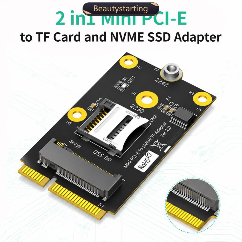 BEAUTYSTARTING เวอร์ชันใหม่ Combo 2 in1 Mini PCI-E ถึง TF Card USB2.0 และ M.2 NVME Key-M SSD อะแดปเต