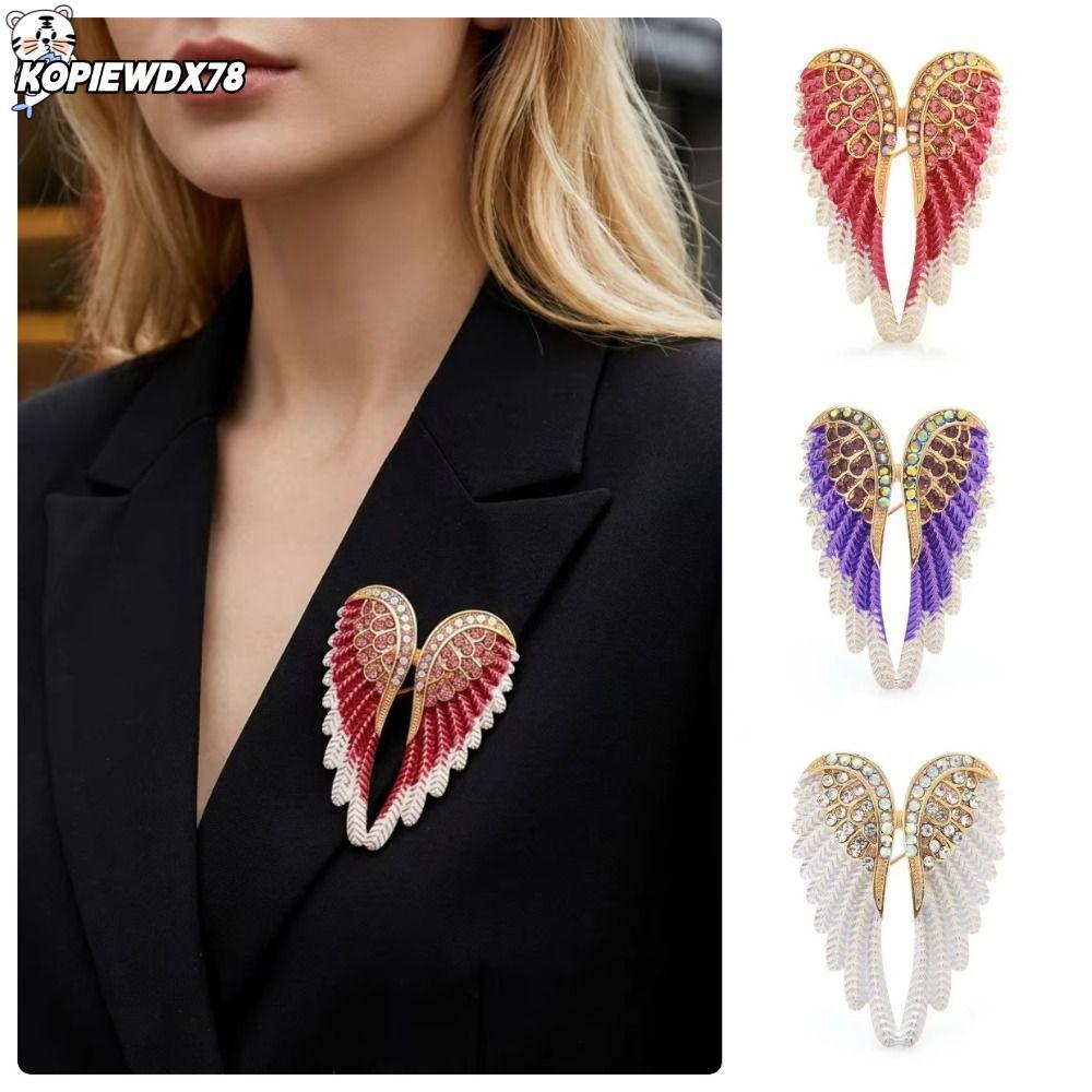 KOPIEWDX78MN เข็มกลัด Pin, Rhinestone Hand-Made เคลือบ Angel Wings เข็มกลัด, Elegant Angel Wings ออก