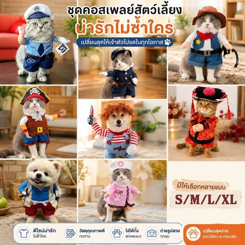 CAT CLUB ชุดแมว เสื้อแมว คอสเพลย์ เสื้อสุนัข ชุดหมาแมว เครื่องแต่งกายสุนัขแมวตลก thumbnail 4