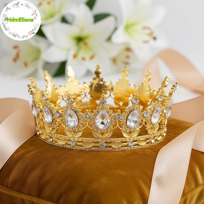 HdmEliana Elegant คริสตัลมงกุฎเค้ก Topper Luxury Rhinestone ขนาดใหญ่สําหรับหมั้นวันเกิดตกแต่งเค้ก TH