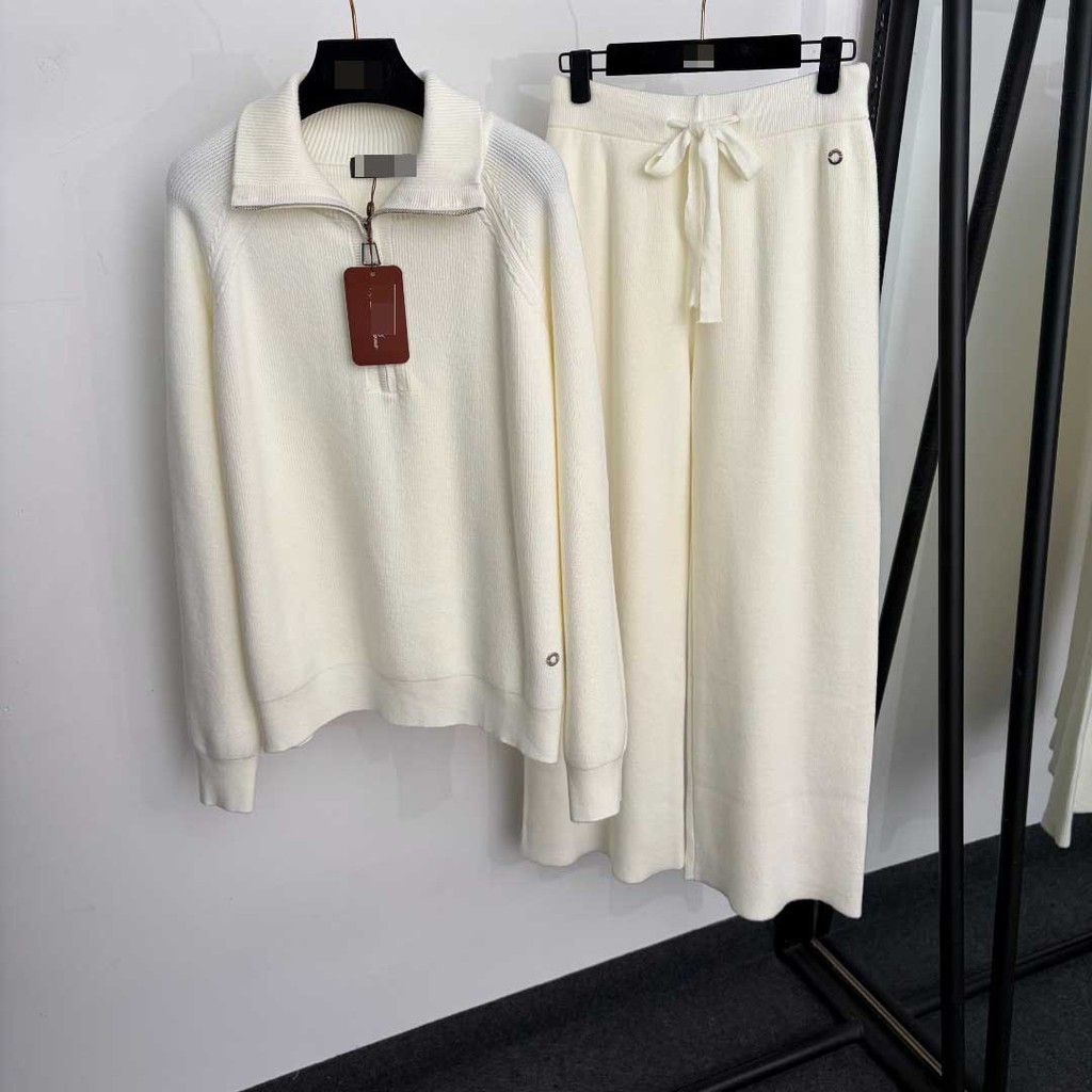 WOH7 Lor* P*  New knitted suit with metal ring decoration, half-zip long-sleeve pullover knit sweate