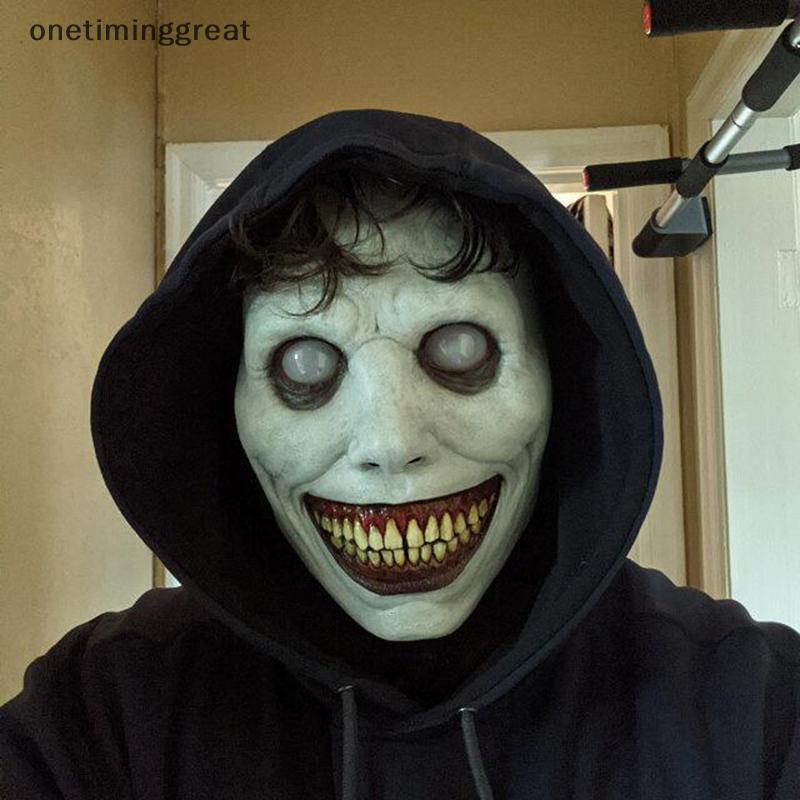 Onetiminggreat Creepy หน้ากากฮาโลวีนปีศาจยิ้มหน้ากากสยองขวัญอุปกรณ์ประกอบฉากคอสเพลย์ OTA