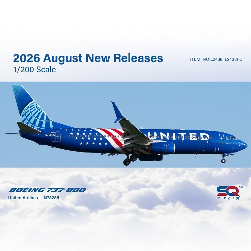 Pre-order SQ Wings 100/200 United Airlines ทาสี B737-800 เครื่องบินโลหะผสม รุ่น N78285