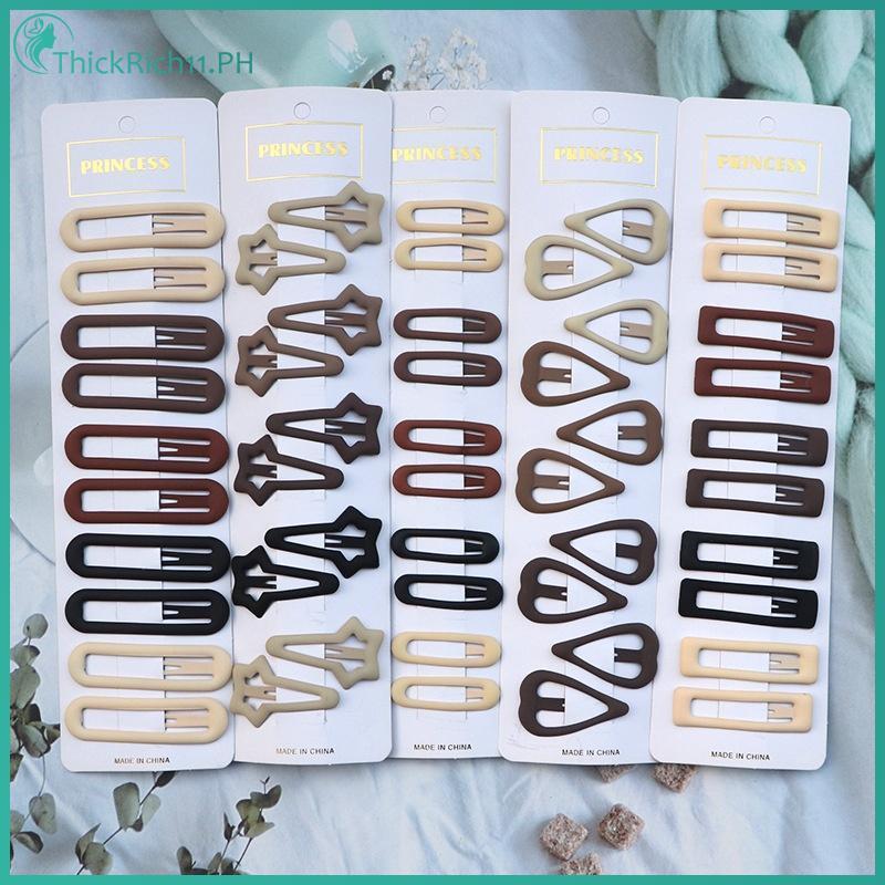 ThickRich 10 ชิ้น Neutral Tone น่ารักคลิปผมโลหะผสมรูปทรงเรขาคณิตสไตล์ Hairpins สําหรับผู้หญิง Commut