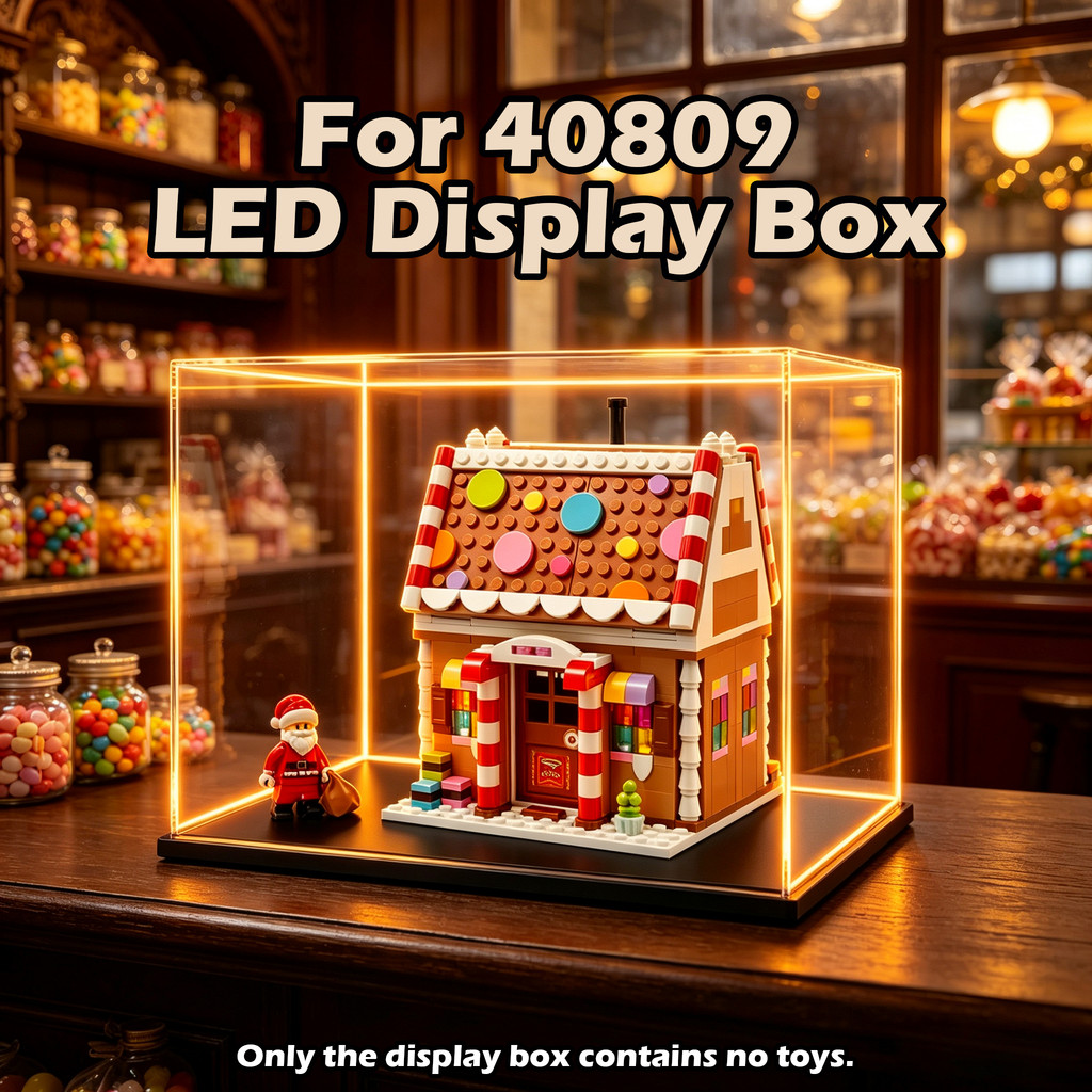 เคสจอแสดงผลอะคริลิค LED สําหรับ 40809 บ้านขนมปังขิงงานรื่นเริง丨กล่องแสดงกันฝุ่นพร้อมรีโมท RF และ Typ