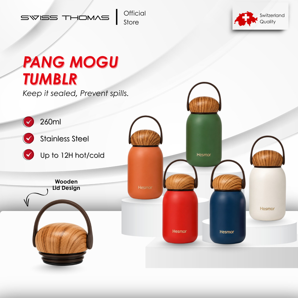 Swiss Thomas PANGMOGU 316 สแตนเลส 260ML Thermos แก้วกาแฟถ้วยกาแฟไม้ฝาครอบ Kopi Ho & Cold Drink ถ้วย