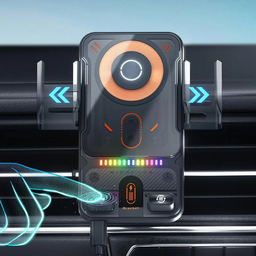 【NEW】2025 ใหม่ F18 Car Wireless 15W Charger Holder Auto-Sensing Electric Telescopic 90° หมุนแสงโดยรอ