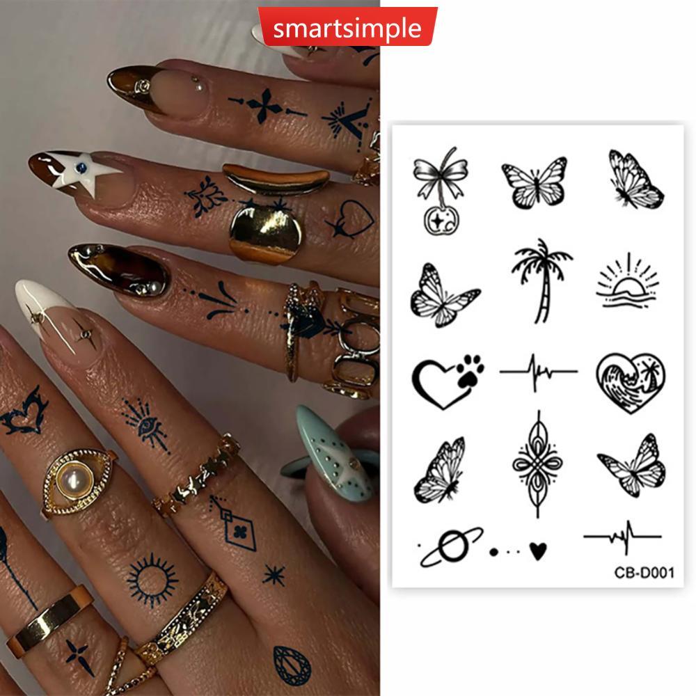 SMARTSIMPLE INS สไตล์น้ําสมุนไพร Tattoo สติกเกอร์ผีเสื้อ Spider สําหรับนิ้วมือข้อมือ Collarbone สมจร