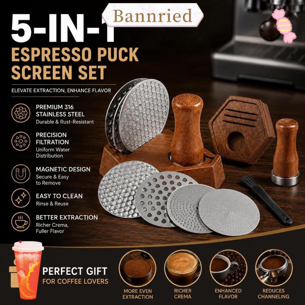 BANNRIEDSG Coffee Puck Screen Set, Magnetic Pickup Dual Puck Screens Espresso Puck Screen Kit, แปรงไ