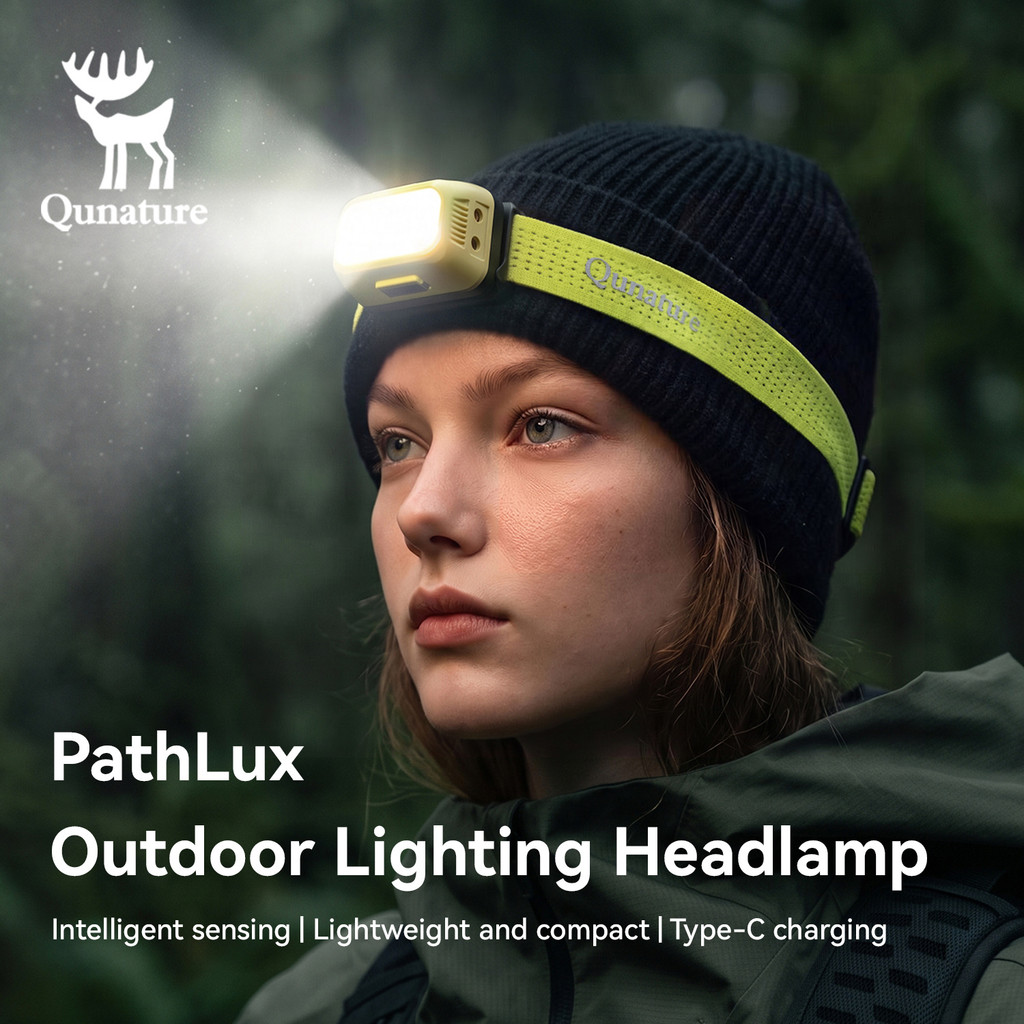 Quature Pathlux ไฟหน้าสมาร์ท Wave Motion Sensor Type-C ชาร์จ Ultra-Light Multi-Light โหมดไฟเตือนสําห