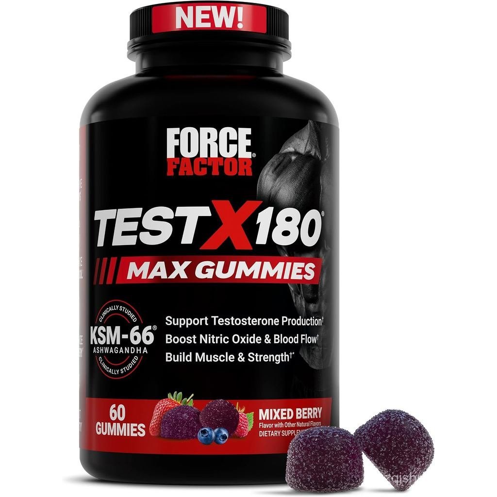 การทดสอบ Force Factor X180 Max Gummies, อาหารเสริมบูสเตอร์ฮอร์โมนเพศชายสําหรับผู้ชาย, พร้อม KSM-66 เ