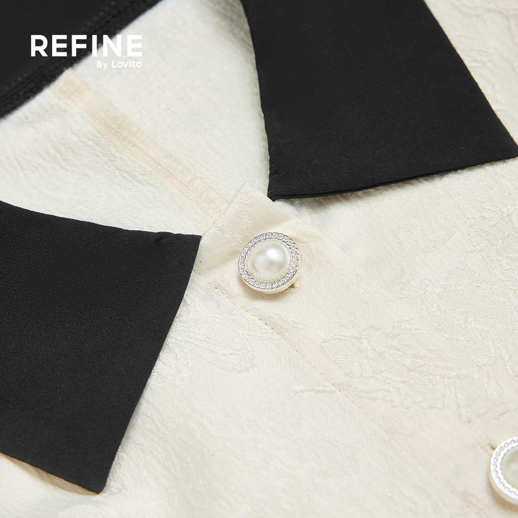 (Refine by Lovito) สง่างาม เสื้อเบลาส์ผู้หญิง ลายแจ็คคาร์ด คัลเลอร์บล็อก น่ารัก มีกระดุม สีขาวงาช้าง สําหรับฤดูใบไม้ผลิ/ฤดูร้อน เกาหลี อินเทรนด์ ทำงาน LR35A112 — صورة 2