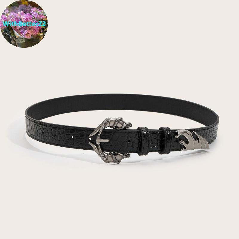 WithBetter ผู้หญิงงู Bule จระเข้พิมพ์เข็มขัด PU หนัง Y2K Streetwear ปรับเข็มขัดเอวสําหรับชุดลําลอง T