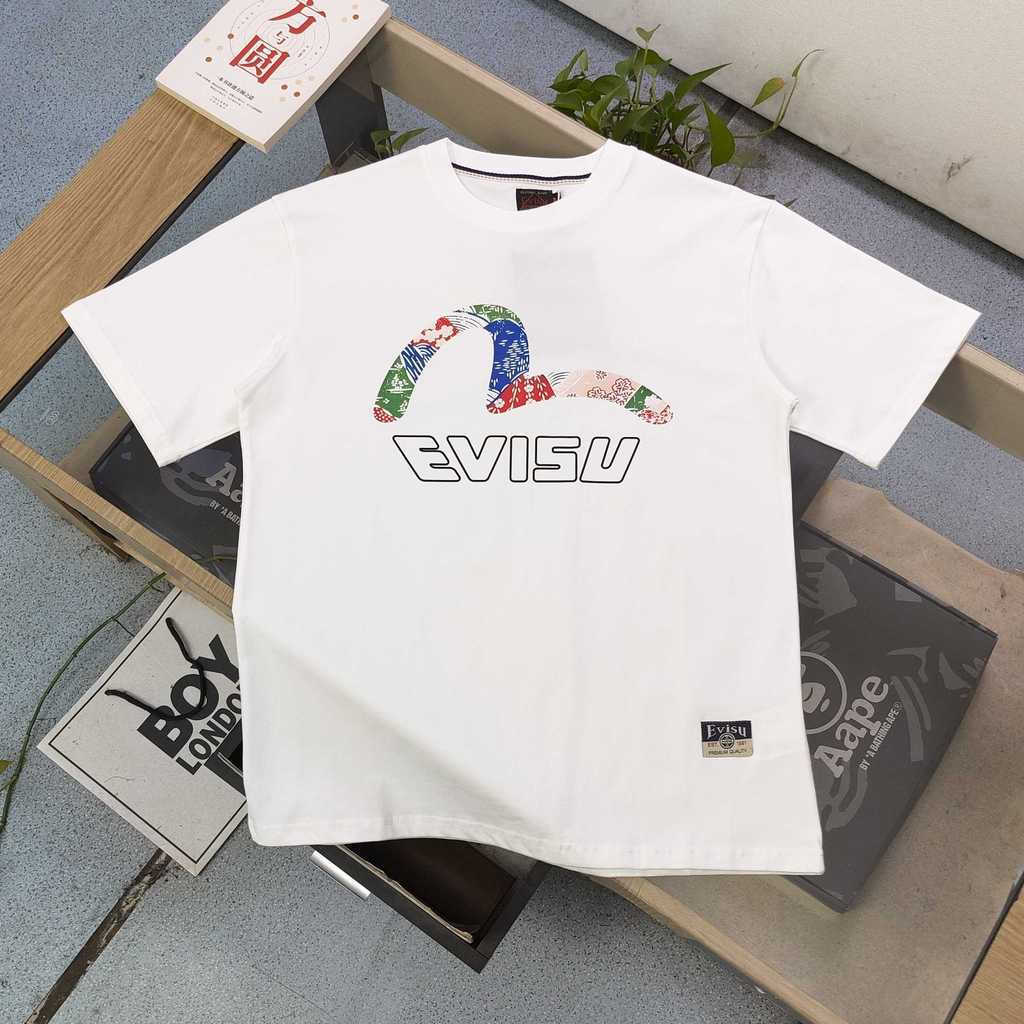 EVISU/God of Fortune/2026 คลาสสิกรอบคอแขนสั้นเสื้อยืดผู้ชายผู้หญิงสไตล์ใหม่การออกแบบเดิมความรู้สึกตั