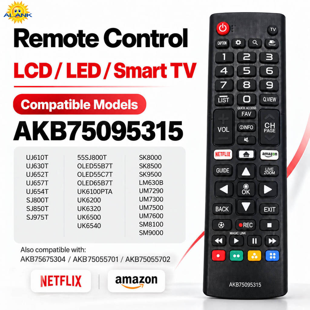 ALANK รีโมททีวี LG Smart TV AKB75095315 รีโมททดแทน LCD LED พร้อมปุ่ม Netflix Amazon